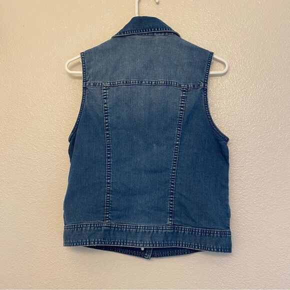 Chicos Platinum embelished DENIM VEST SCATTERED STONES size 0/S/4 - Picture 10 of 11